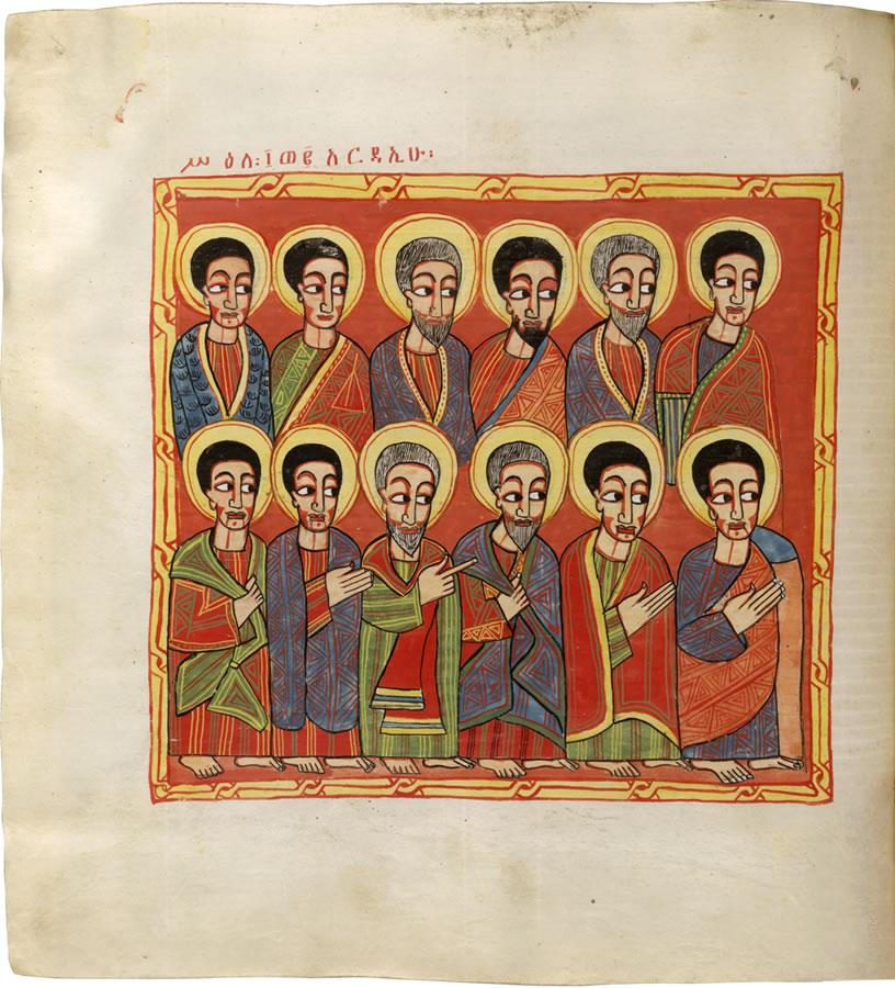 Die Zwölf Apostel (Buchseite aus Äthiopien, um 1700) (c) Wikipedia (lizenzfrei)
