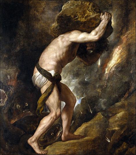 Tizian: Sisyphos (1548/49, Museo del Prado, Madrid) (c) gemeinfrei, https://commons.wikimedia.org/w/index.php?curid=3860214