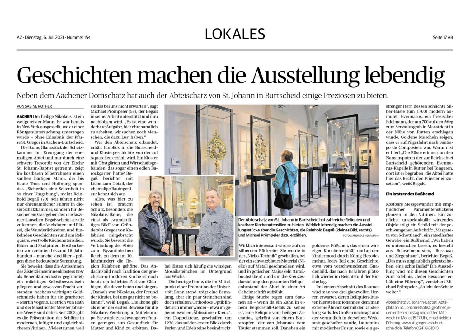 Aachener Zeitung 6.7.2021 (c) Aachener Zeitung