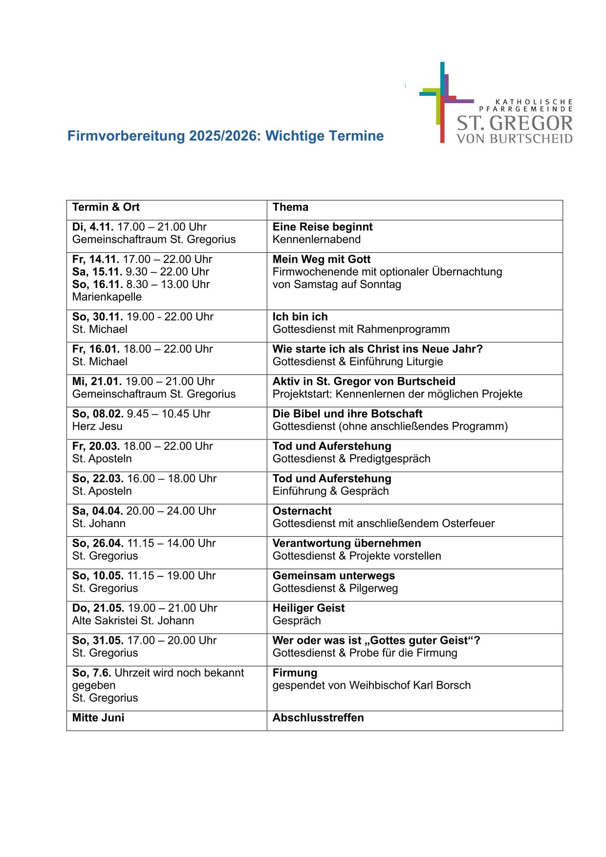 Übersicht Termine Firmvorbereitung 2025_2026 (c) Firmvorbereitungsteam